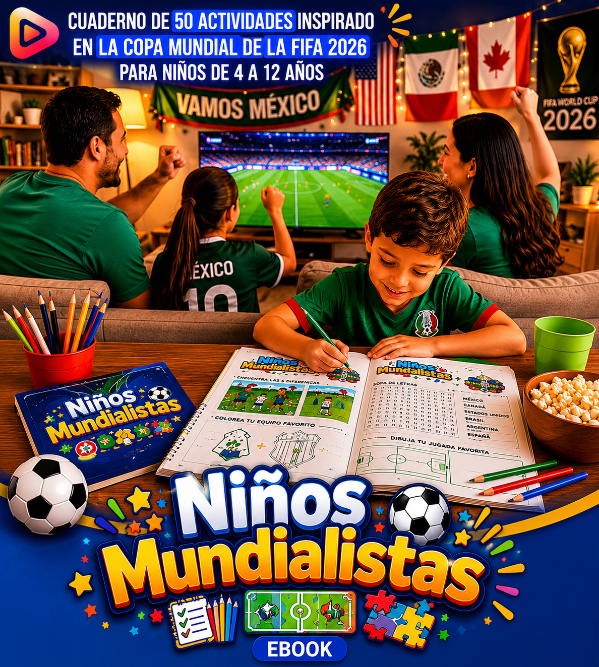 Niños Mundialistas — Cuaderno de 50 actividades inspirado en la Copa Mundial FIFA 2026